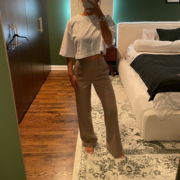Aritzia Babaton Pleated Wide Leg Pants Beige - Picture 1 of 4